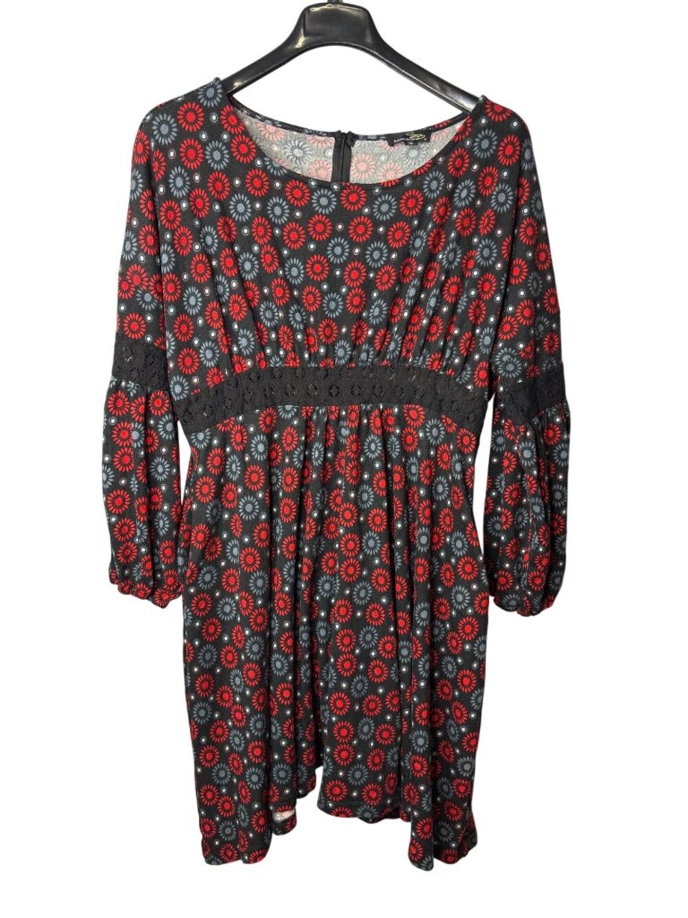 Suzanne Betro Plus Size Fit & Flare Midi Dress 1X Geometric Floral Lace Accent